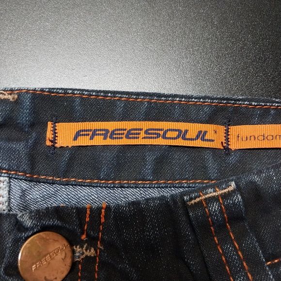 FREESOUL Funamentals Sake Jeans Straight Leg Low Rise W26 L33 Dark Blue Denim - Picture 9 of 15